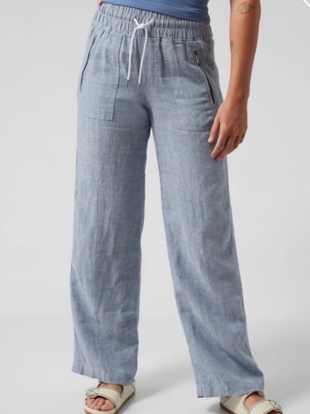 ATHLETA Chambray Blue Cabo Linen Pants Size 4